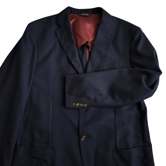 Luciano Barbera Navy Lightweight Wool Blazer with Burgundy Lining